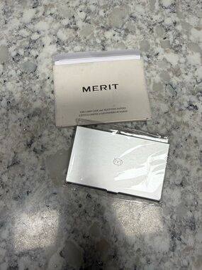 Merit Beauty Silver Metal Card Case with Blotting Papers